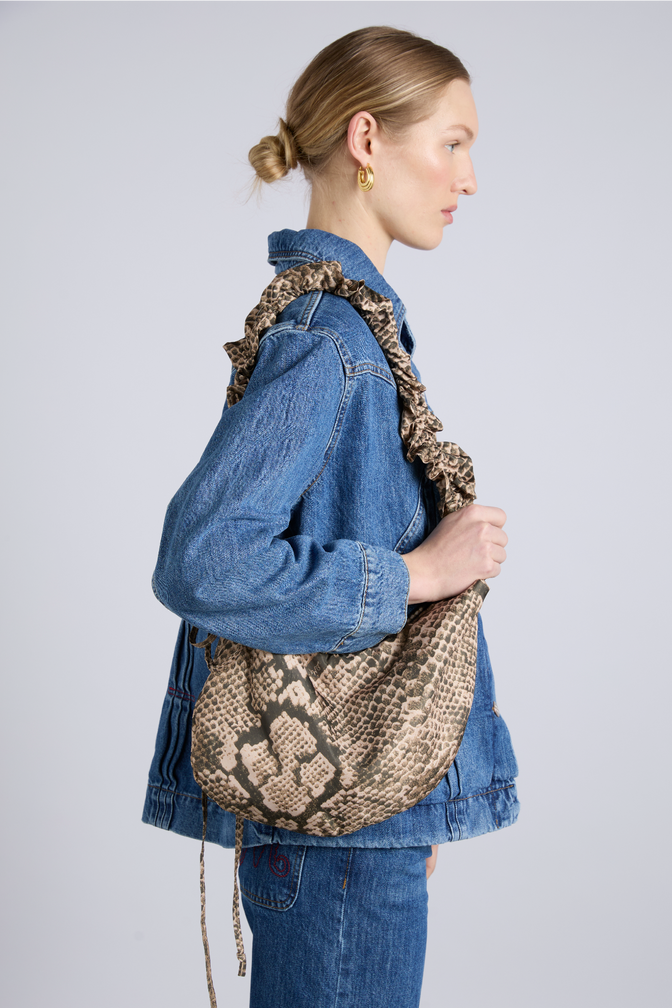 ruched kidney bag in snake print