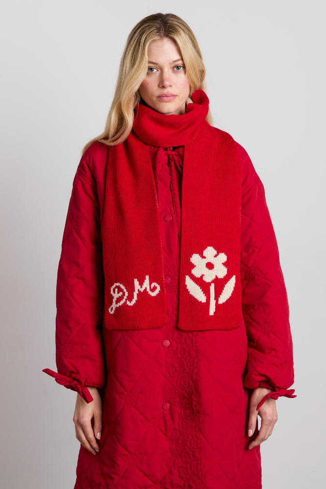 knitted skinny scarf with motif detail