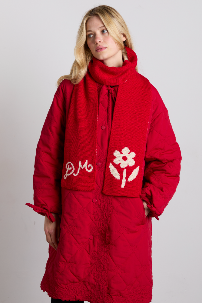 knitted skinny scarf with motif detail