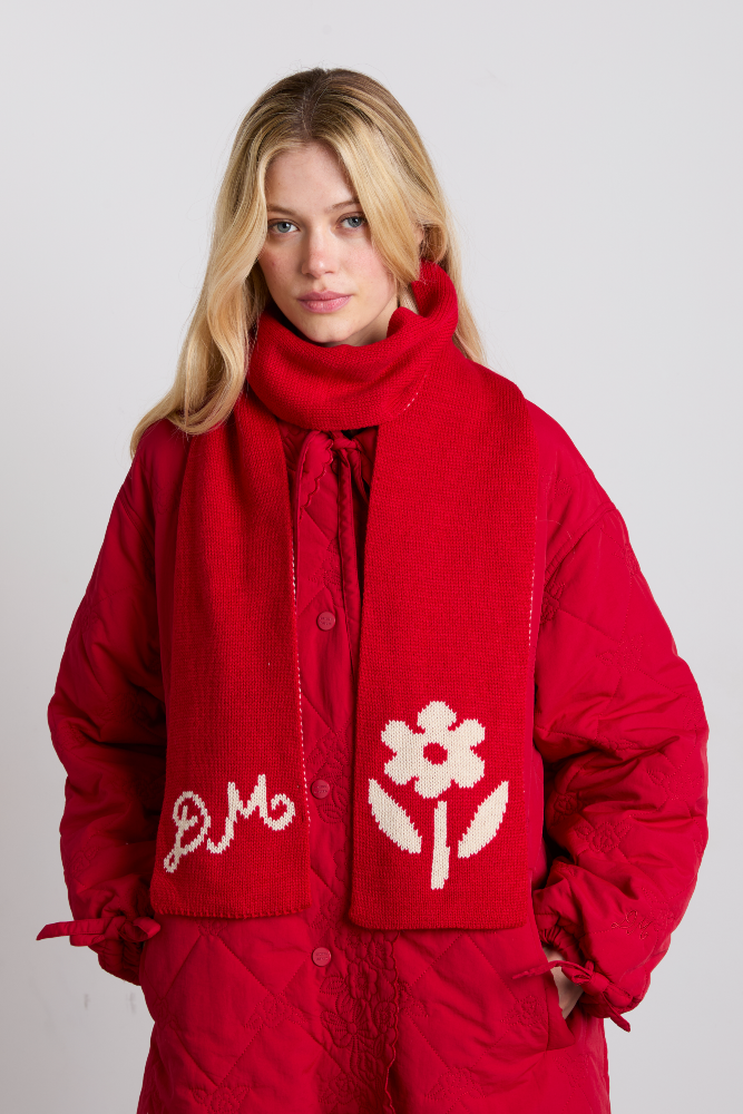 knitted skinny scarf with motif detail