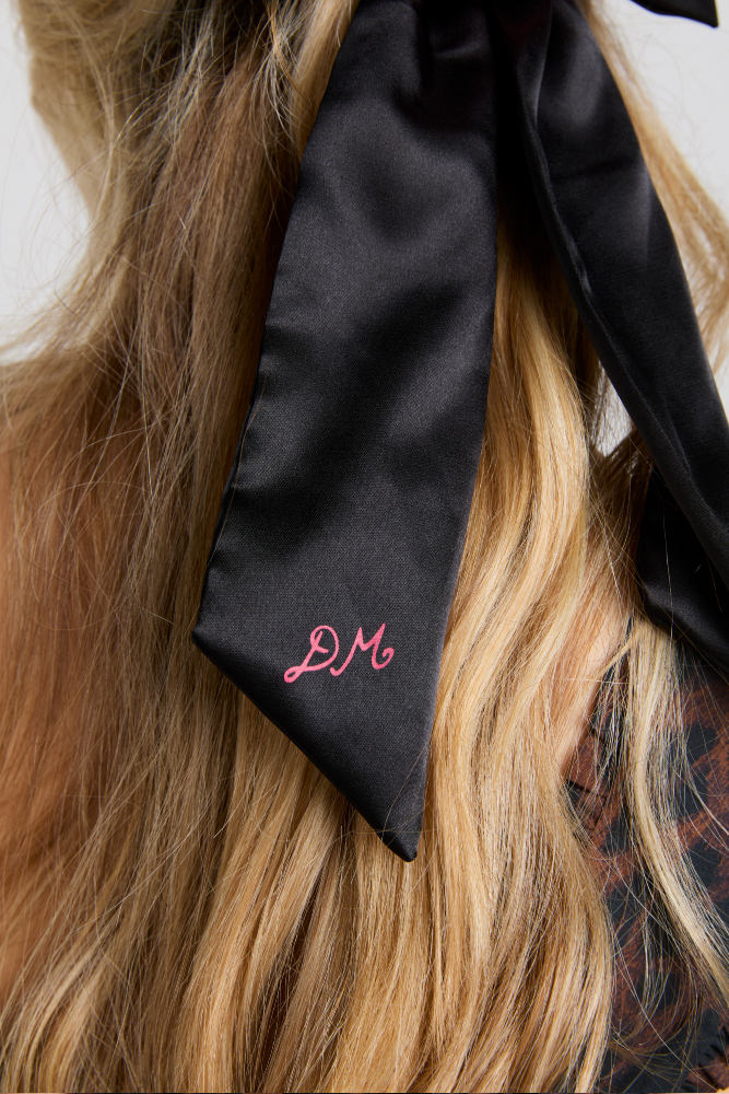 Rosette Bow Clip - Black & Red Satin