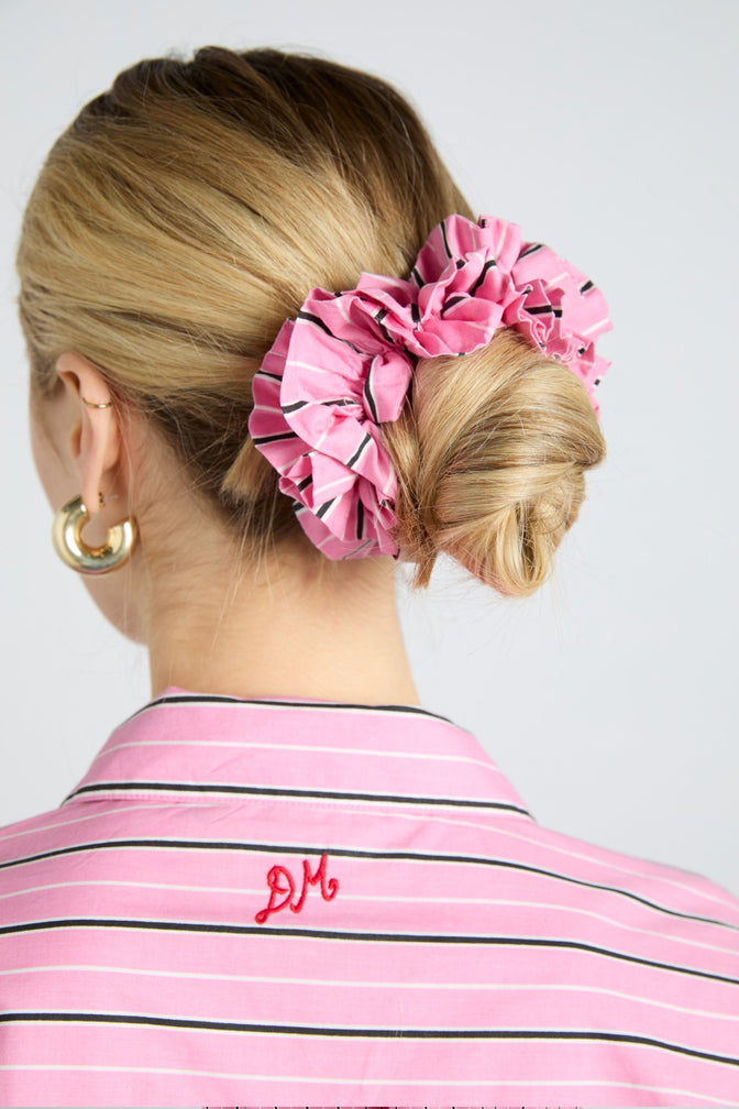 garter scrunchie in bold pink stripe
