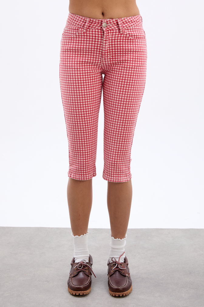 Capri Jeans- Red Gingham