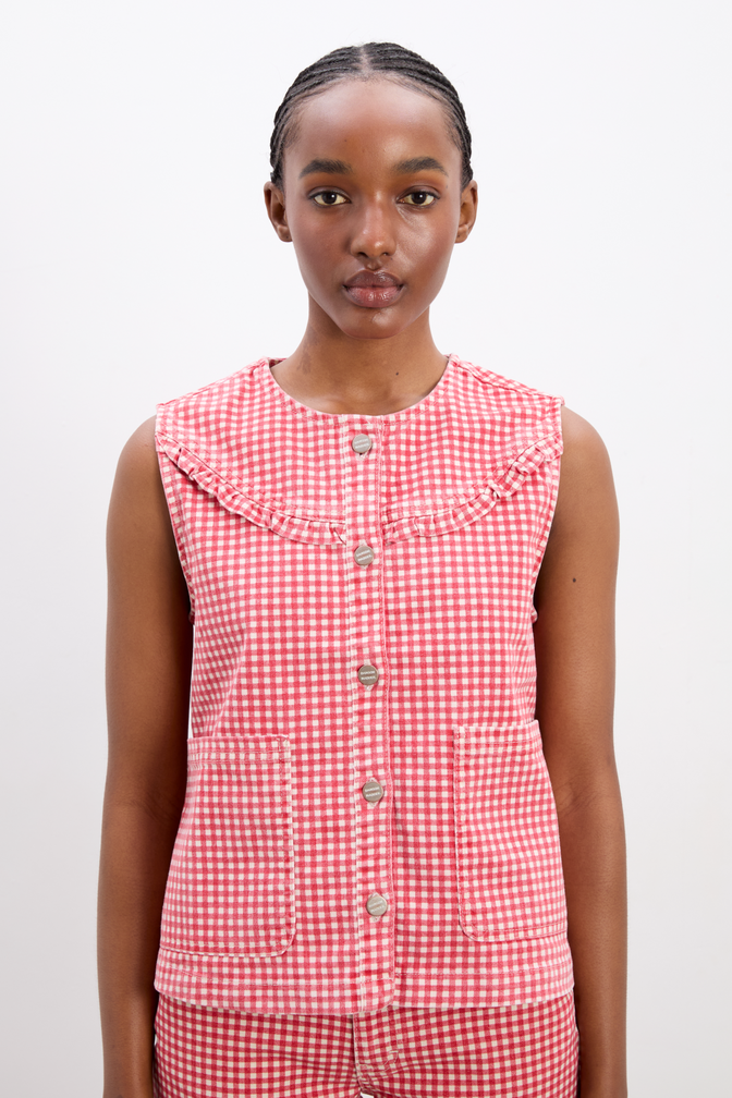 mari vest top- red gingham