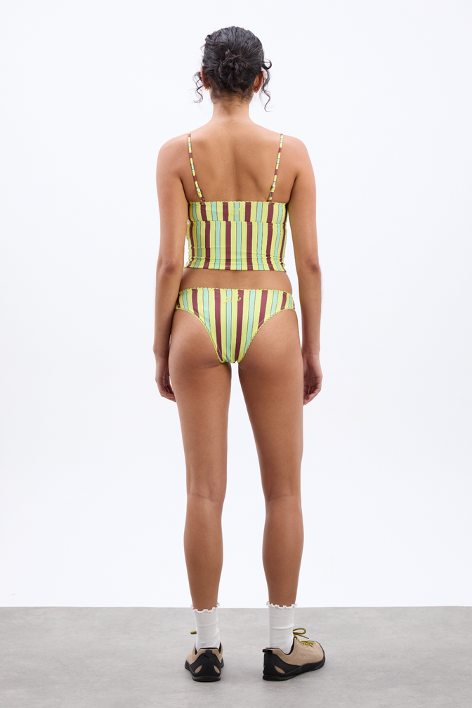 Picot Trim High Bikini Bottoms - Tropical Stripe