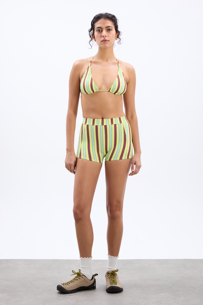 picot trim boy short - tropical stripe