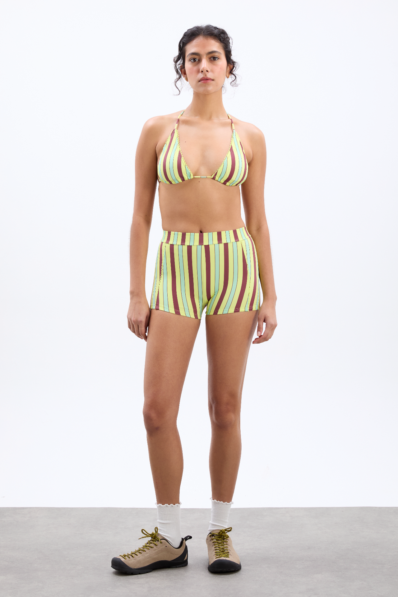 picot trim boy short - tropical stripe
