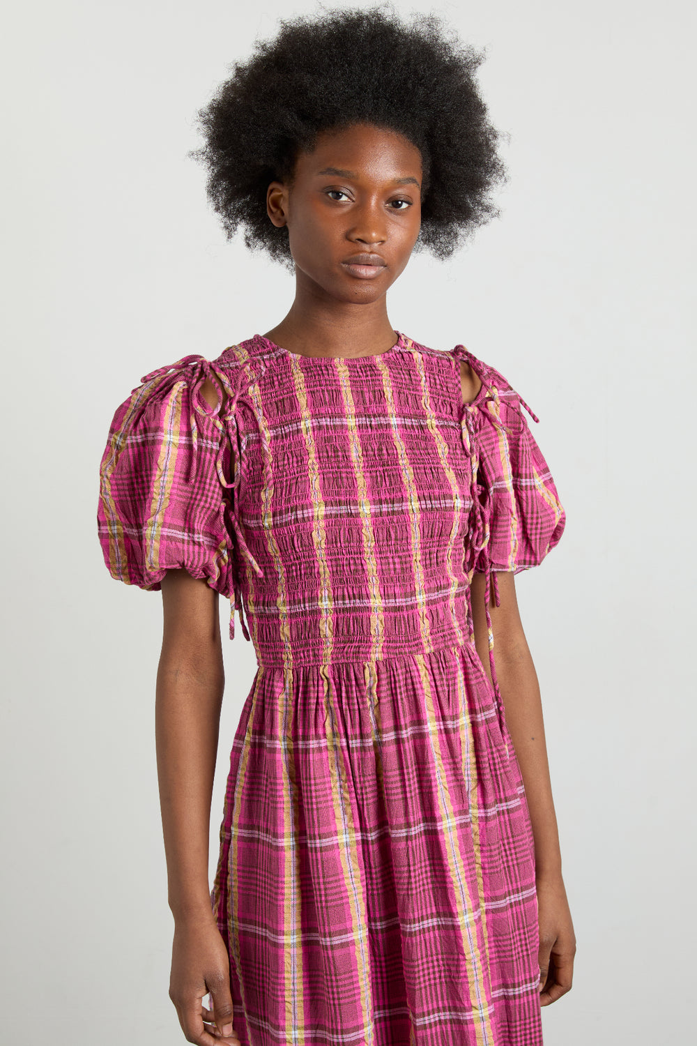 becca multi-way midi dress - pink/khaki/check