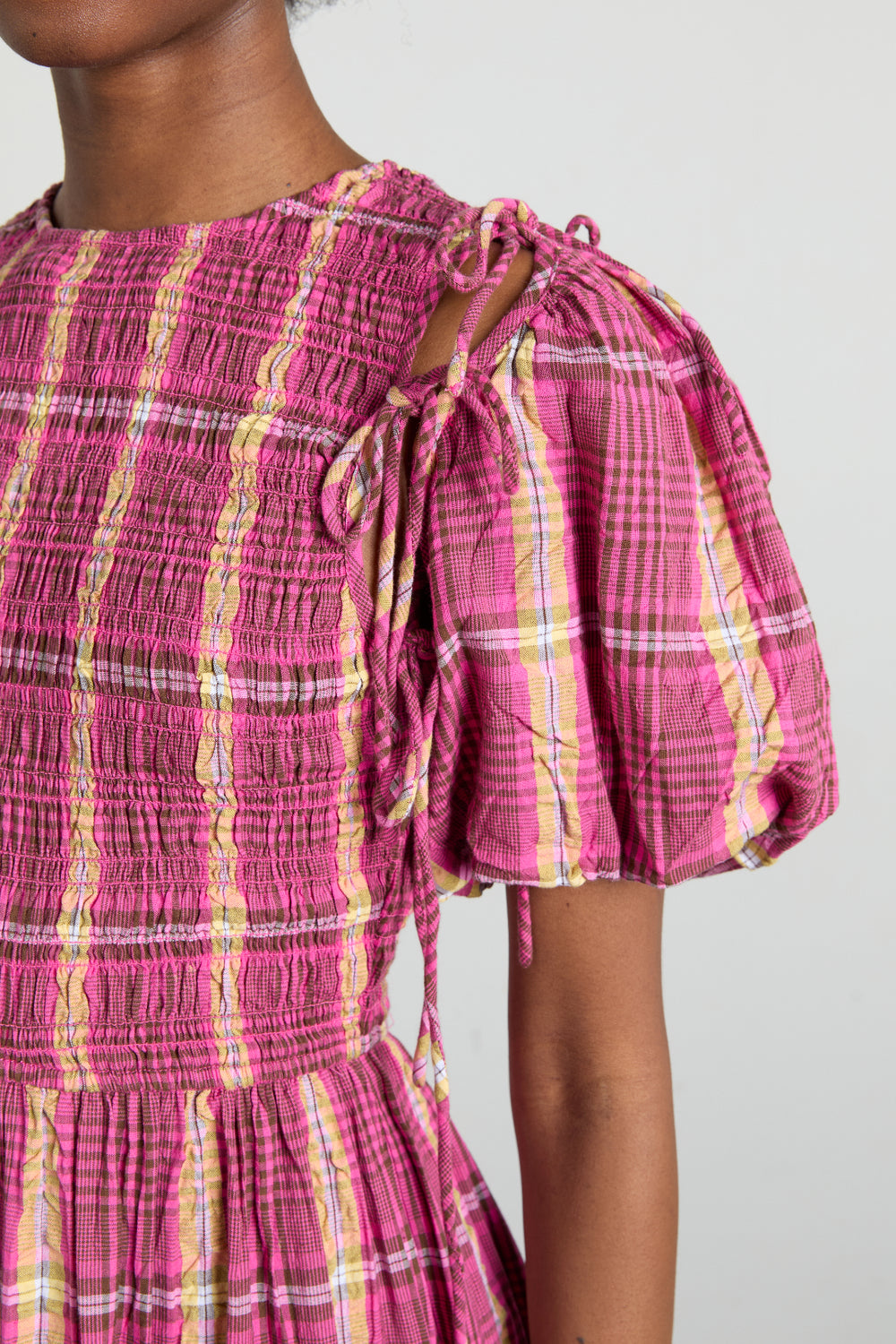 becca multi-way midi dress - pink/khaki/check