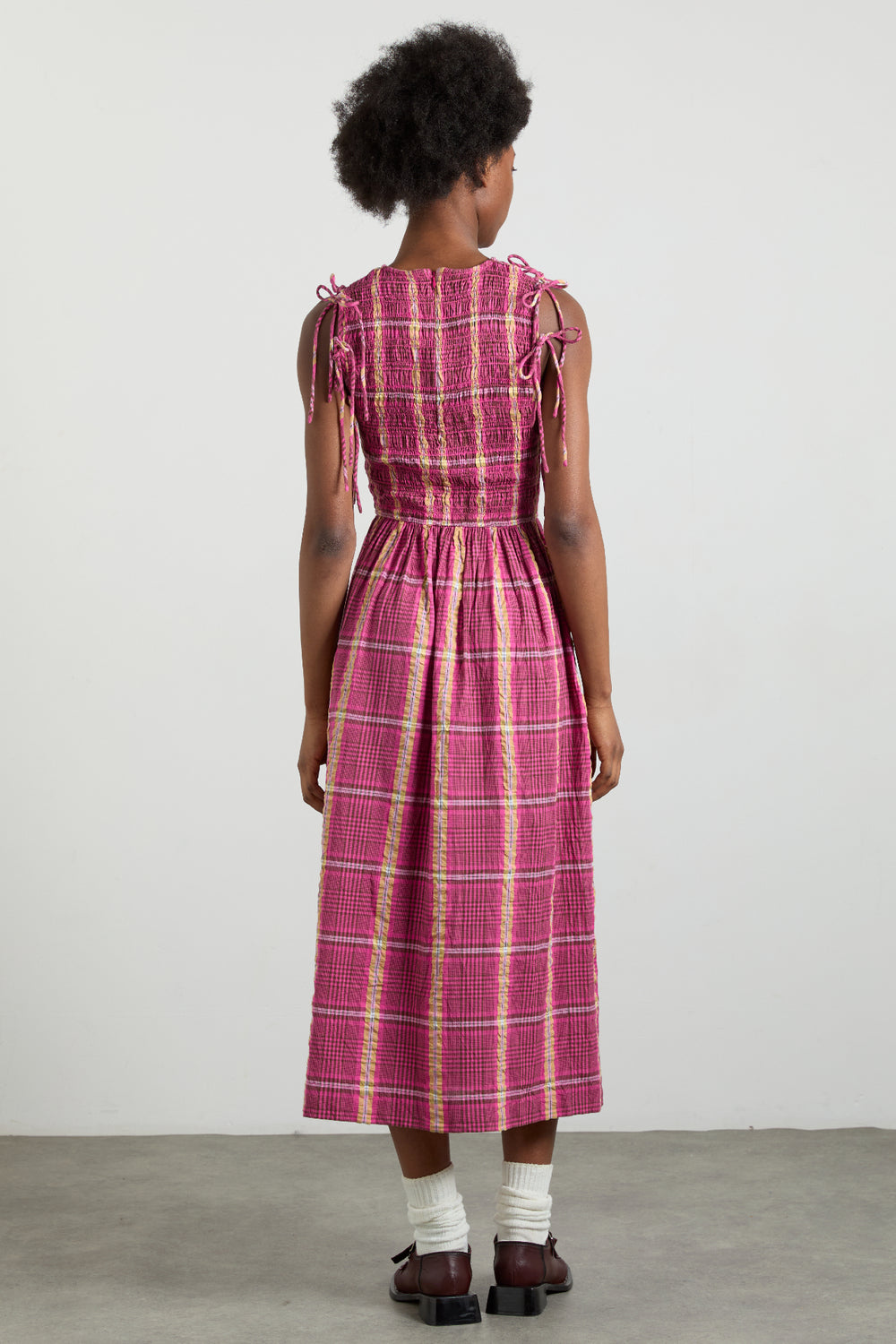 becca multi-way midi dress - pink/khaki/check