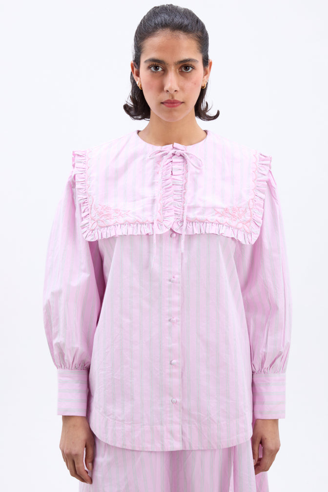 Nordine Square Collar Blouse - Pink Stripe