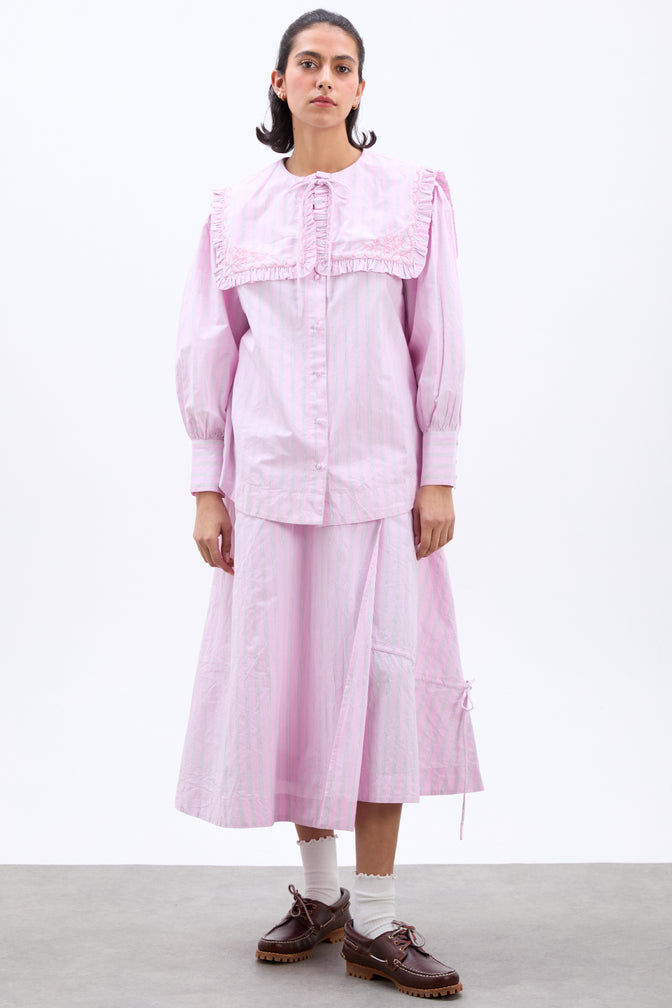 Marine Channel Midi Skirt - Pink Stripe