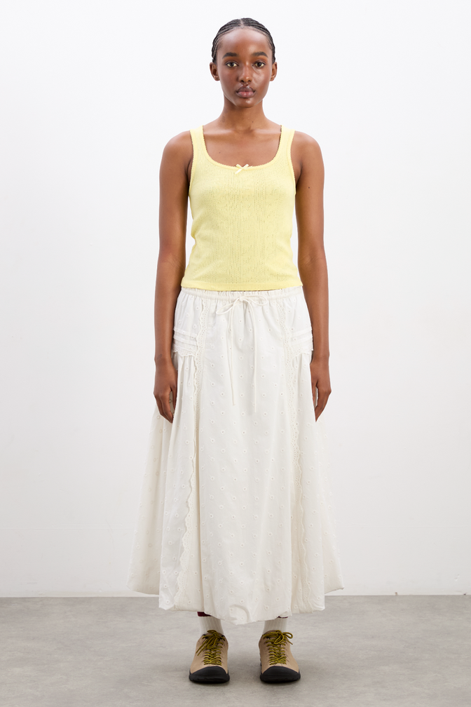 Agatha Embroidered Puff Midi Skirt - White