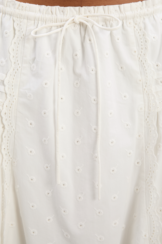 Agatha Embroidered Puff Midi Skirt - White