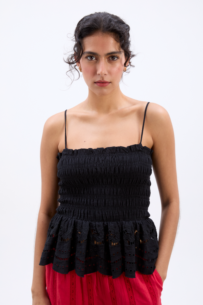 Martina Embroidered Cami - Black