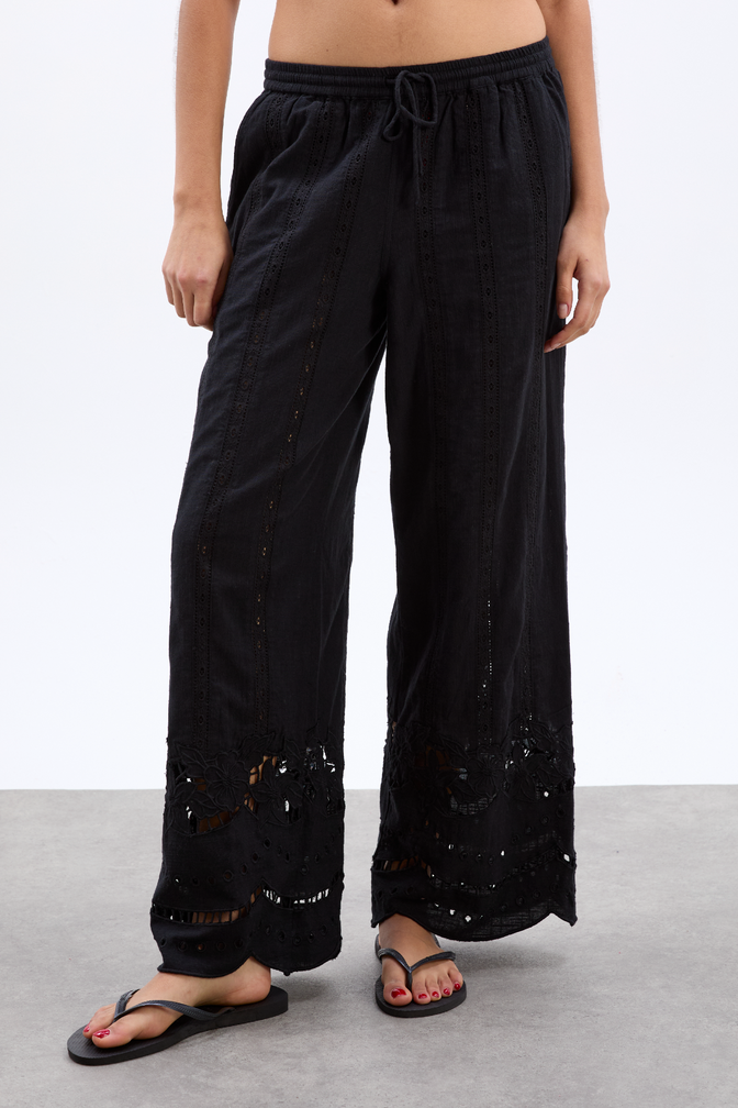 Martina Embroidered Trousers - Black