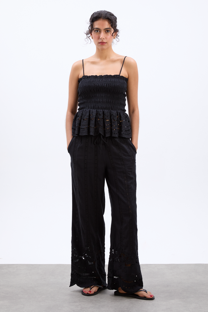 Martina Embroidered Trousers - Black
