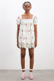 Lulu Mini Dress - Rose Embroidery