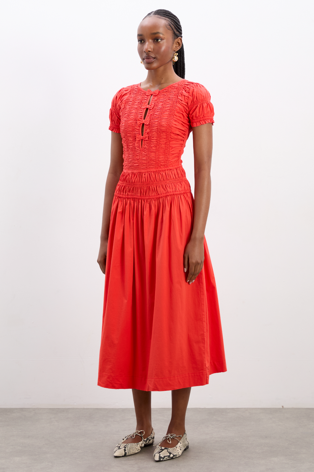 red midi dress with sleeves Saffy Midi Dress