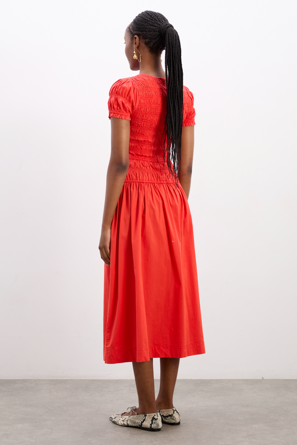 midi red dress with sleeves Saffy Midi Dress
