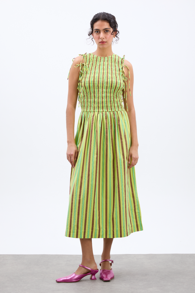 Becca Midi Dress - Tropical Business Stripe