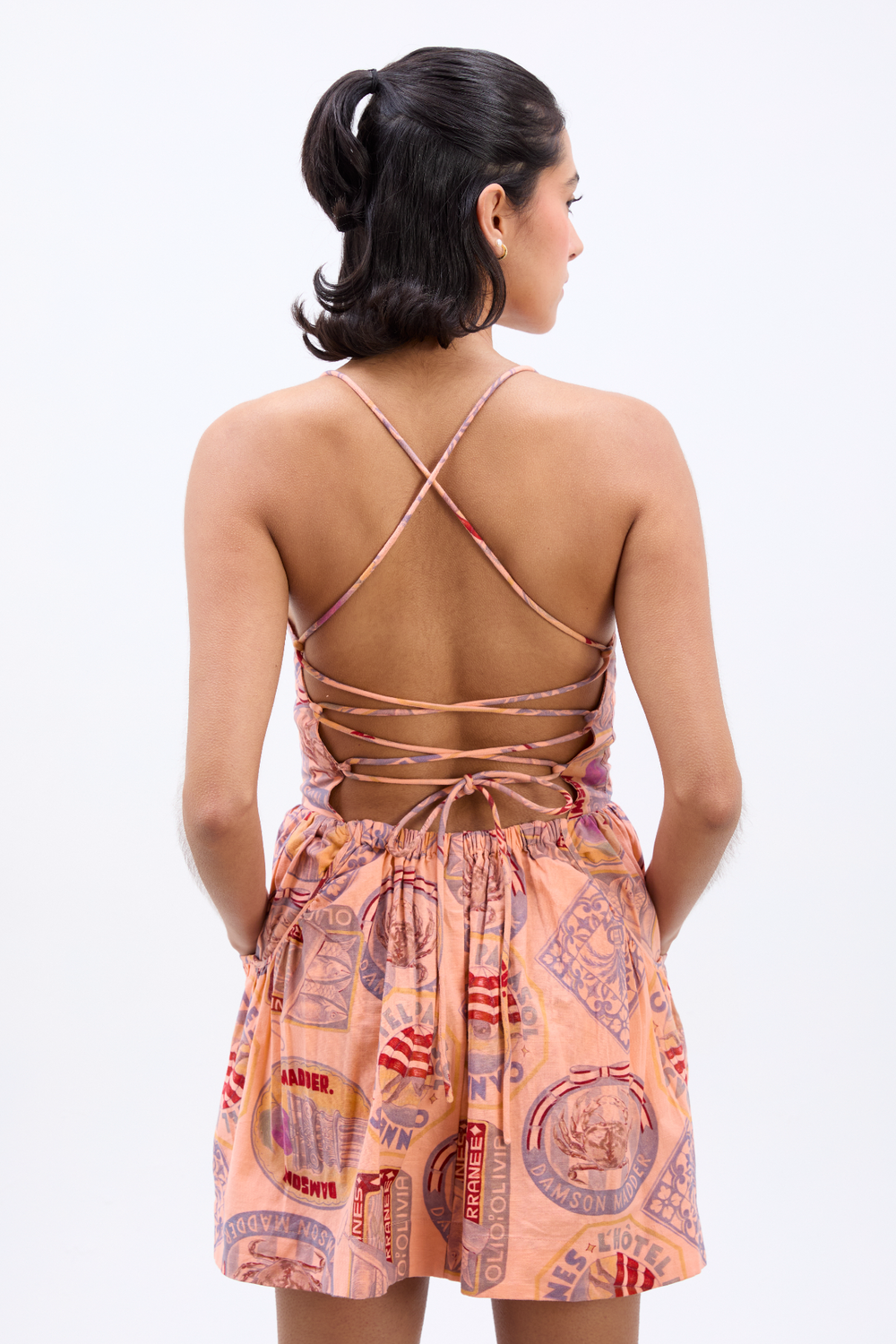 papaya orange dress PAPAYA LINEN PRINTED MINI DRESS