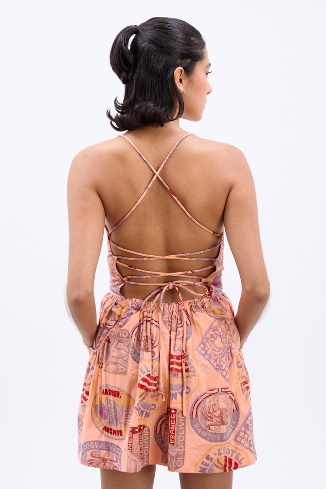Peaches Mini Apron Dress - Papaya Holiday Print