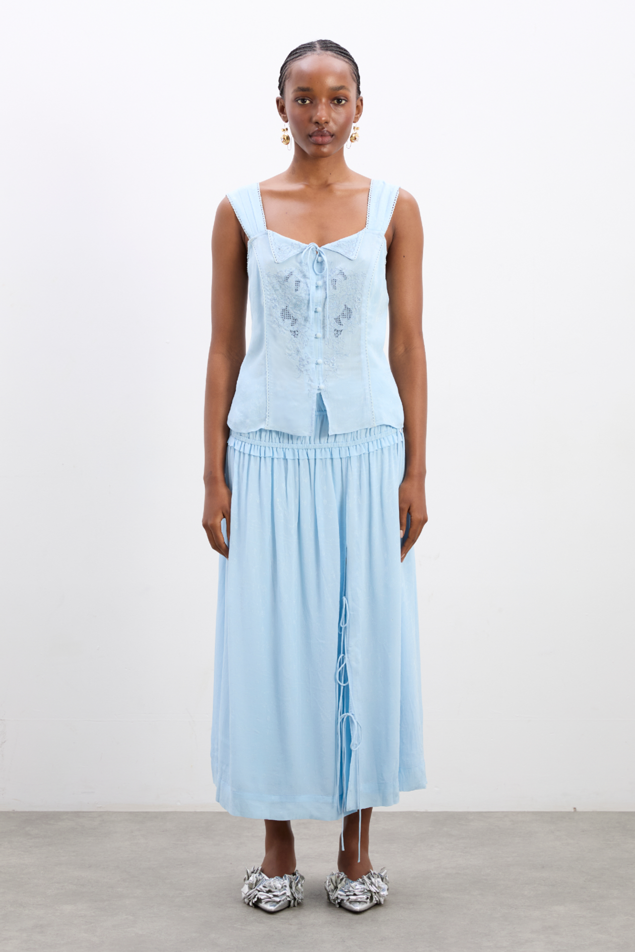 charlotte midi skirt - blue monika jacquard