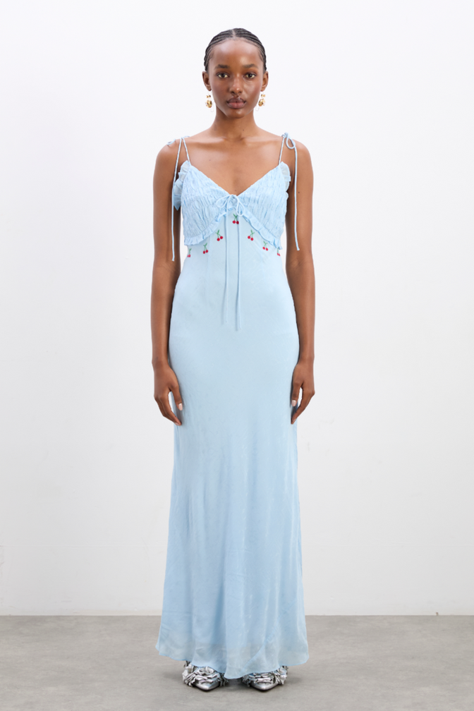 isabella slip midi dress - blue monika jacquard