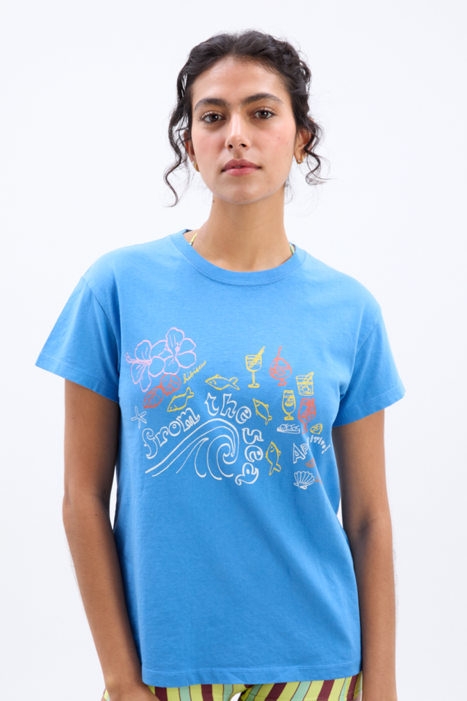 From The Sea Washed Shrunken Tee- Blue