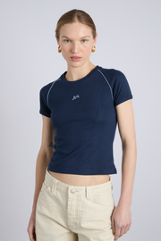 Aster Pointelle Raglan Baby Tee - Navy