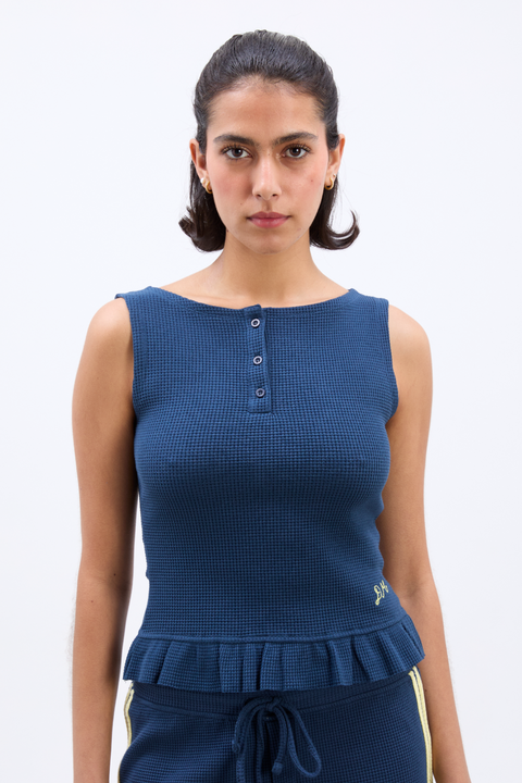 Damson Madder Hattie Waffle Cami - Navy/Butter