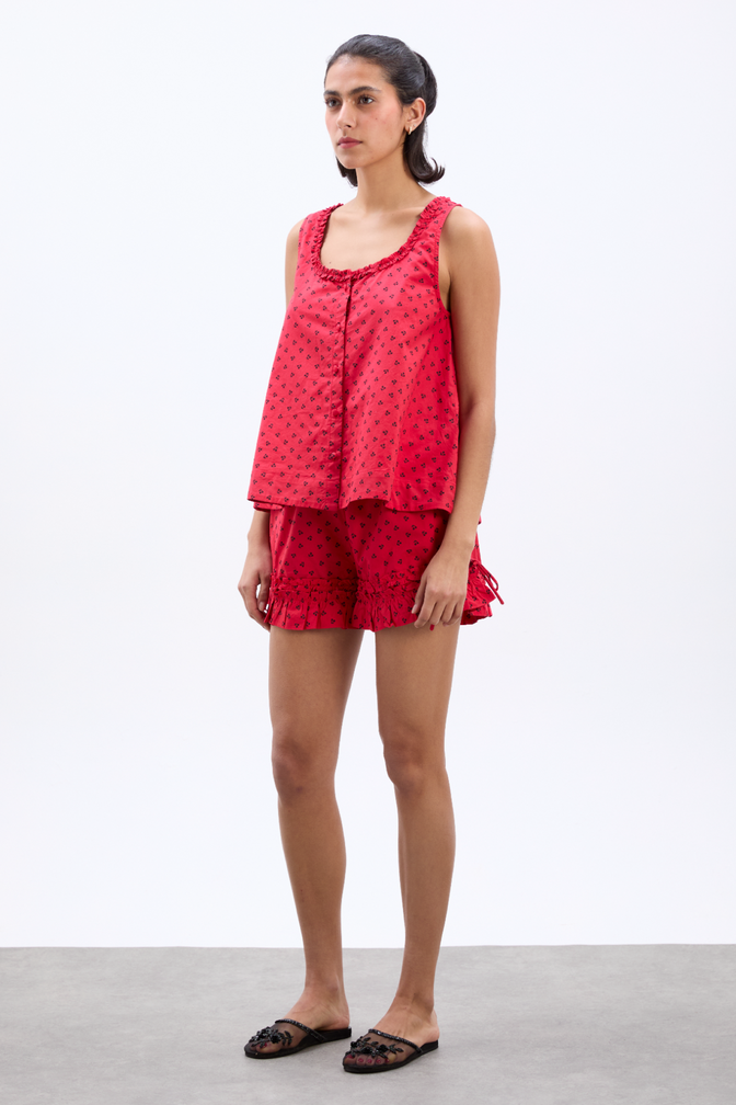 mafalda ruffle neck top - red cherry
