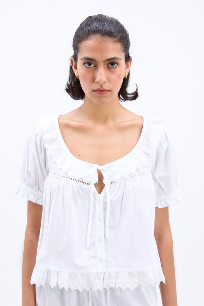 harling broderie blouse - white