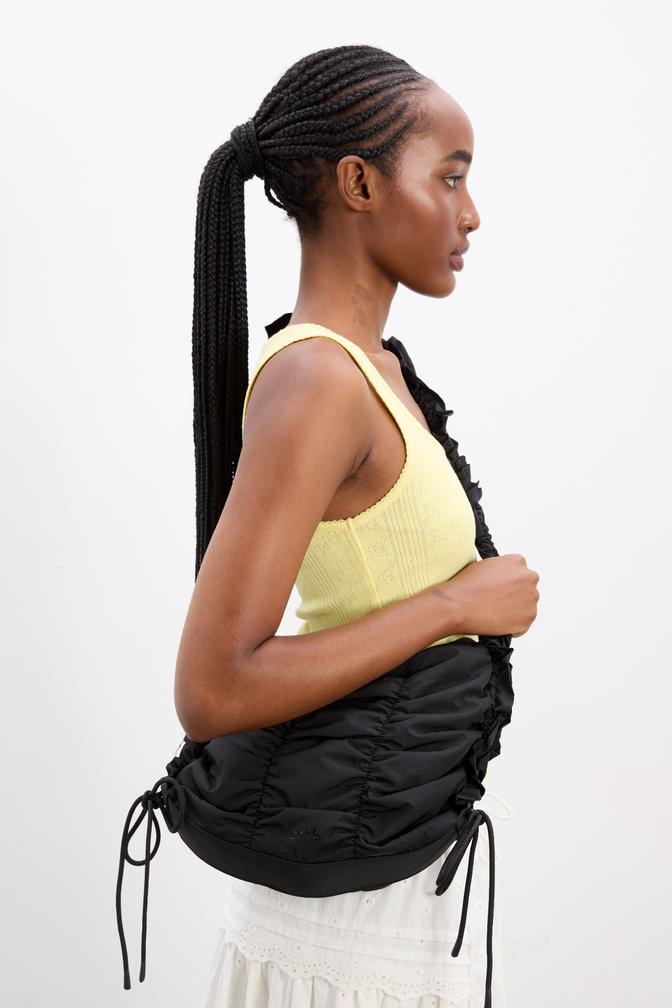 ruched tie bag - black