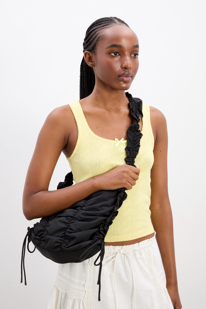 ruched tie bag - black