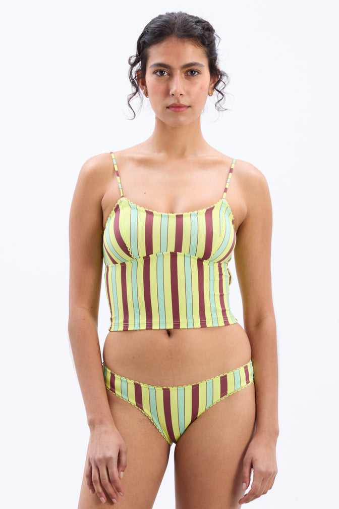 picot trim tankini top - tropical stripe
