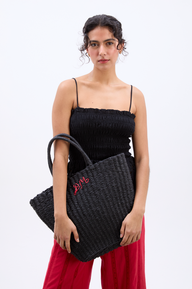 Straw Market Bag With Dm Logo