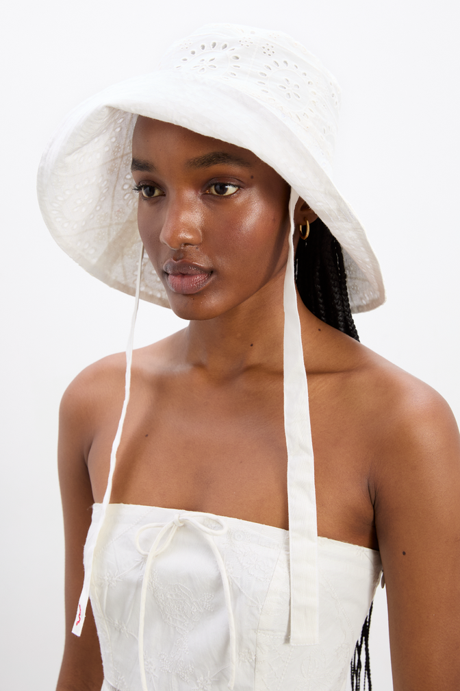 lillian broderie sun hat in white broderie