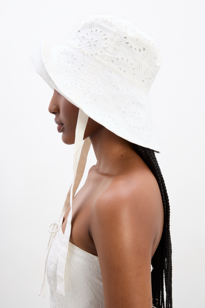 lillian broderie sun hat in white broderie
