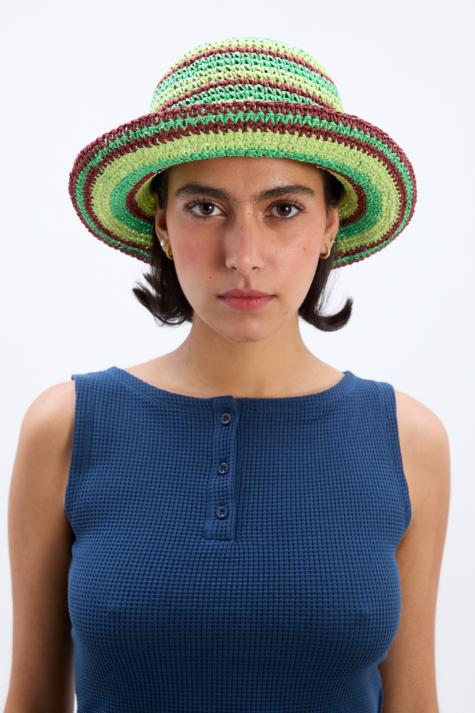 Raffia Bucket Hat In Tropical Stripe