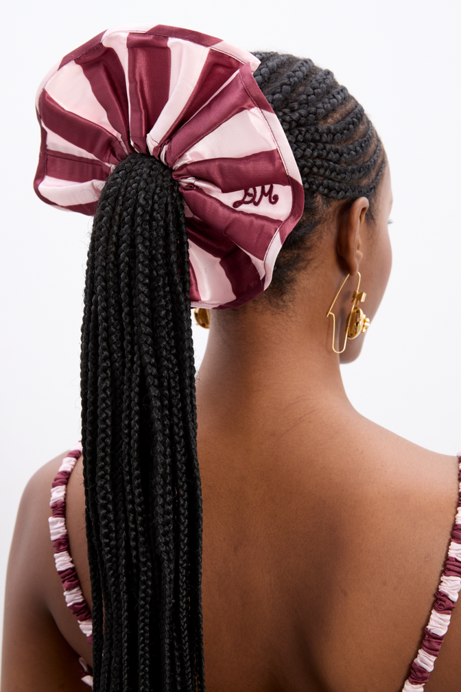 rachel oversized scrunchie - pink burg stripe