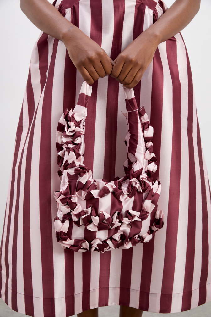 Rachel Ruffle Bag - Pink Burg Stripe