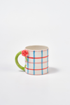 hand painted tulip handle mug - check