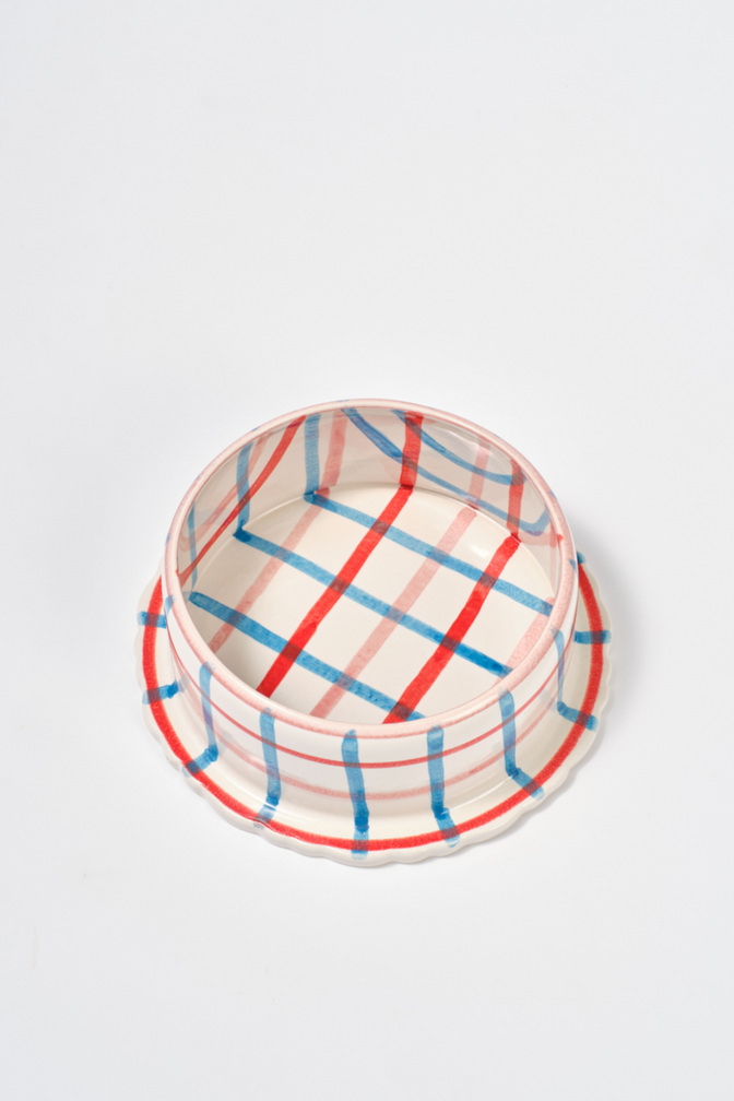 hand painted ceramic pet bowl - tulip check