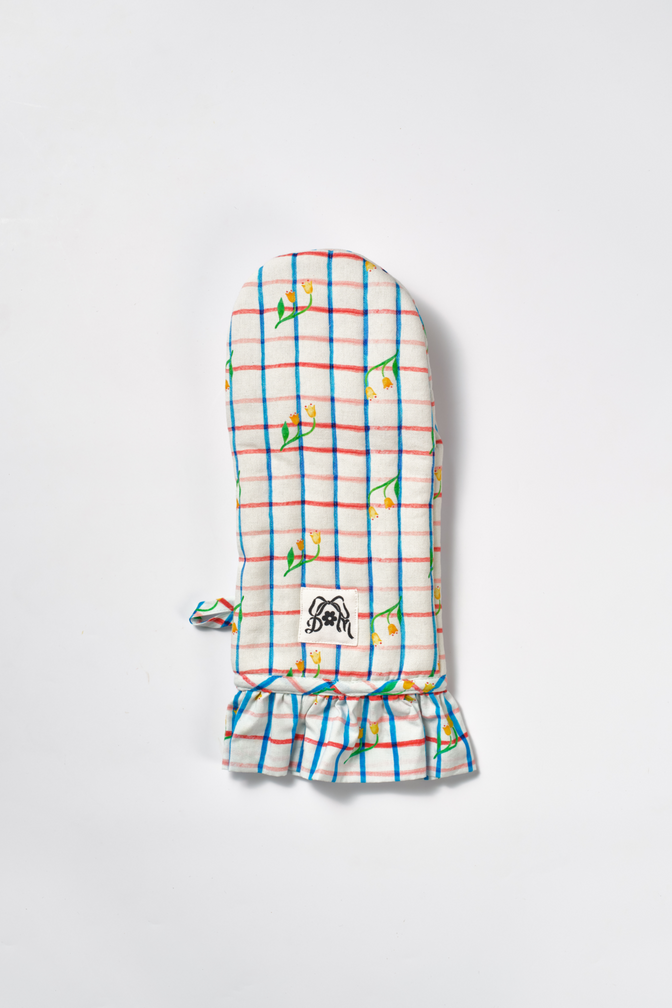 single oven mitt - tulip check