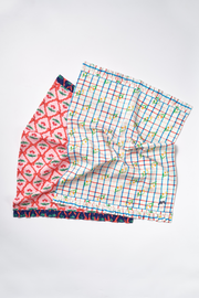 set of 2 tea towel - tulip check/ pink cherry
