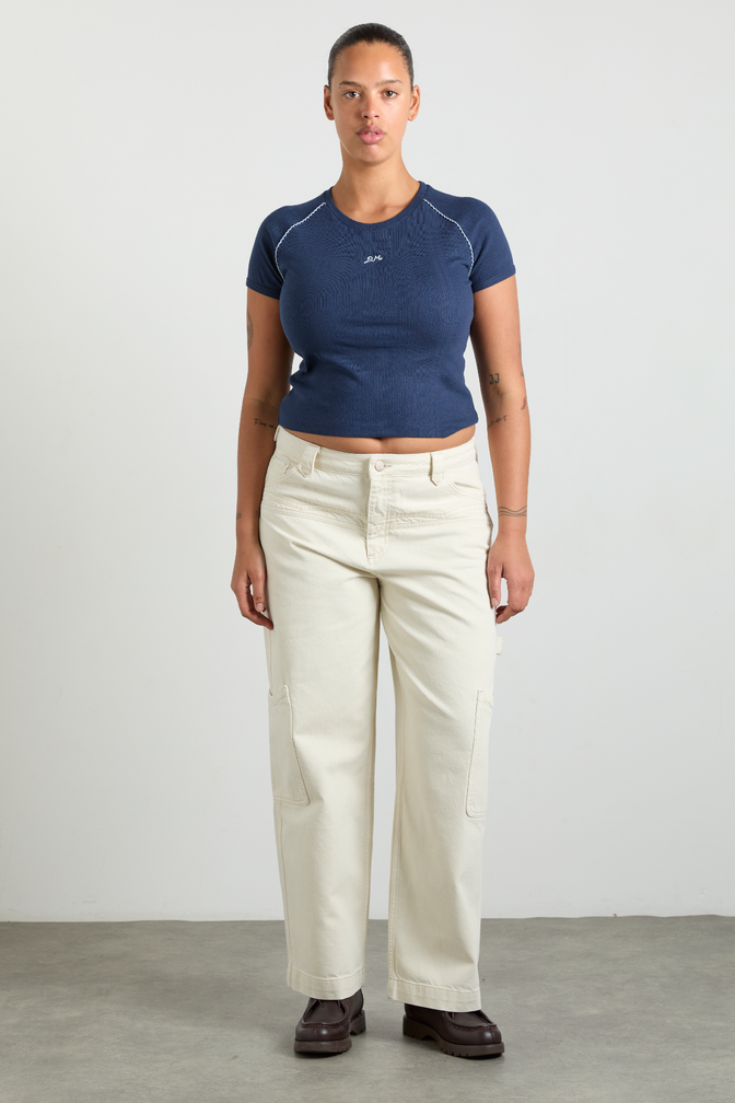 aster pointelle raglan baby tee - navy