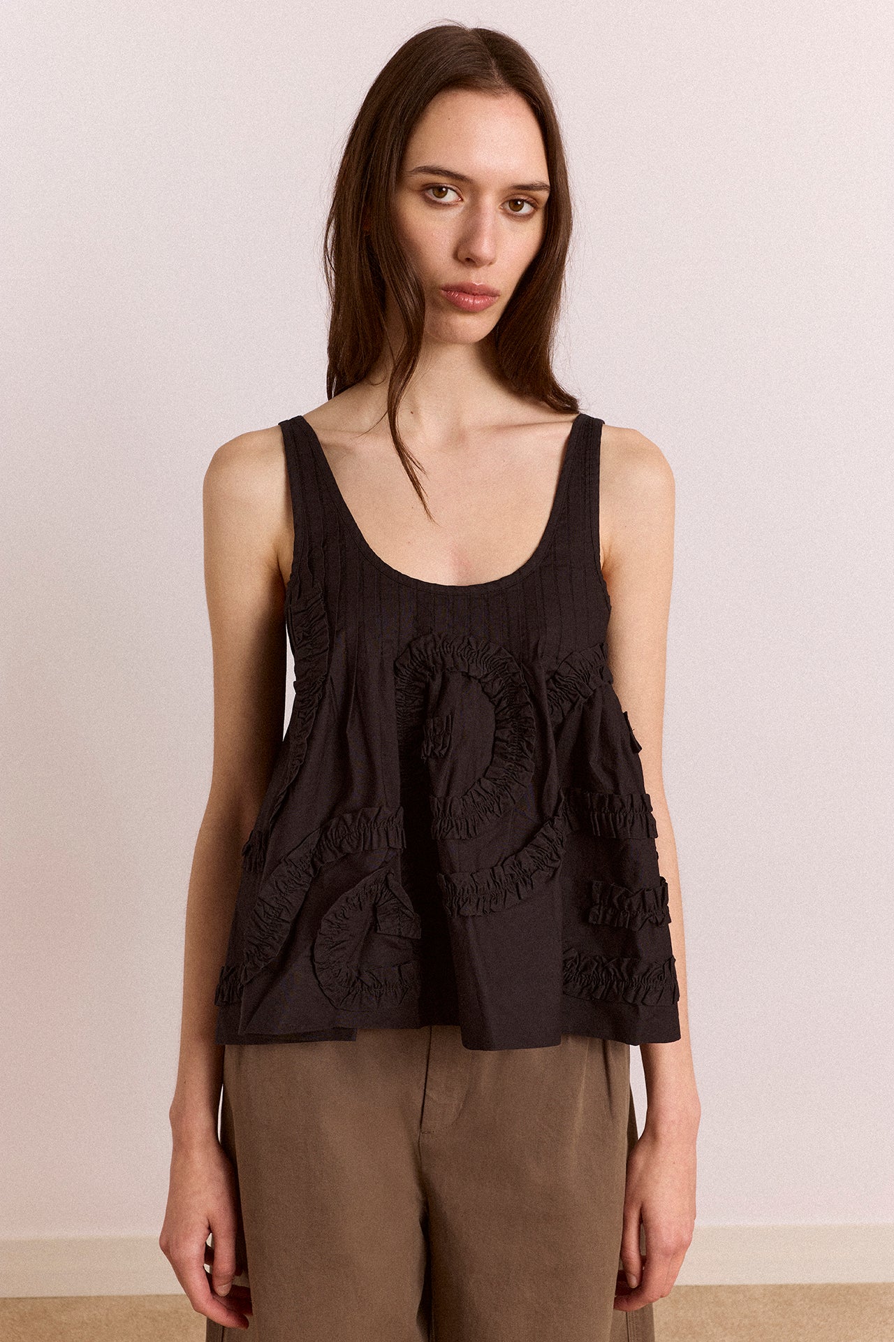 stella ruffle cami - black – Damson Madder