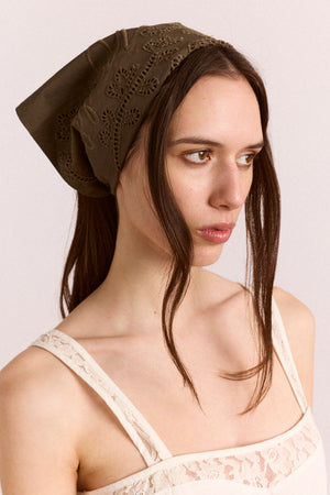 Embroidered Headscarf In Khaki